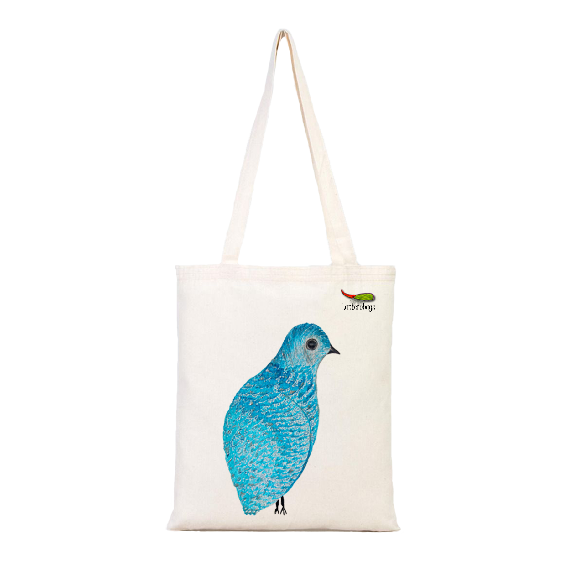 mavi kuş baskılı bez çanta